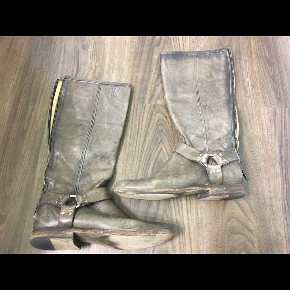 Frye Phillip Harness Tall Boots - Soft Grey